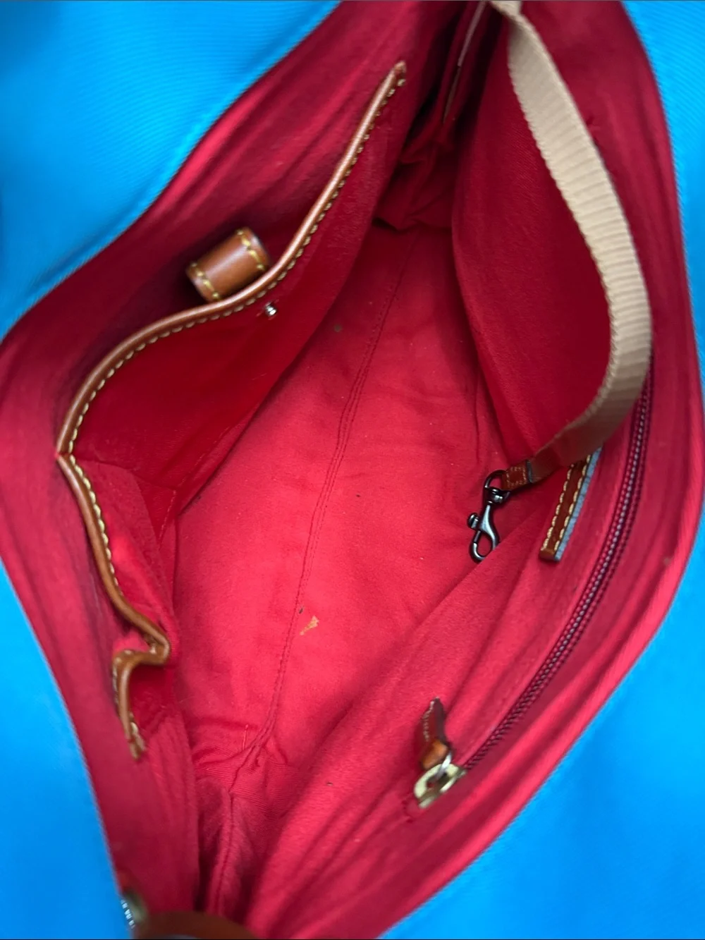 Dooney & Bourke Turquoise Canvas Hobo with Brown Leather Trim